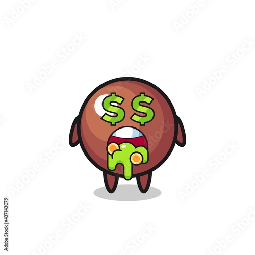 chocolate ball character with an expression of crazy about money