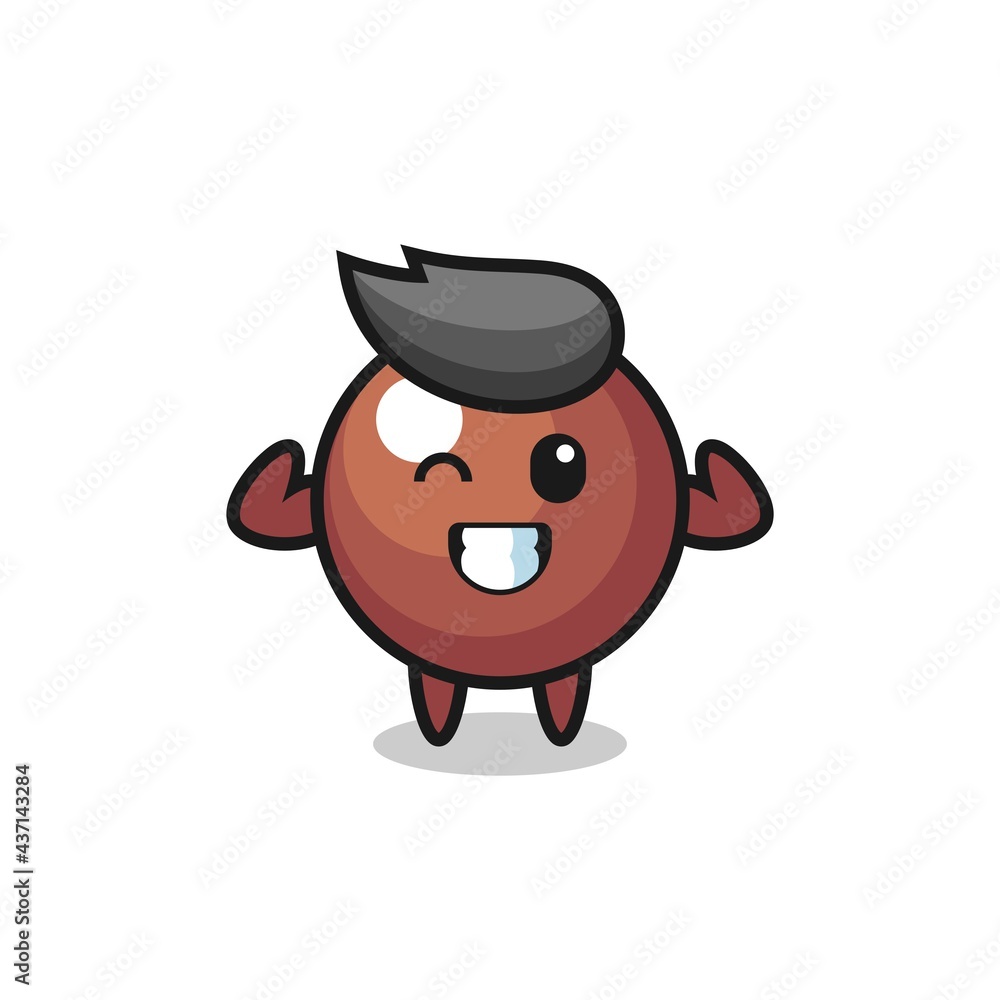 the muscular chocolate ball character is posing showing his muscles