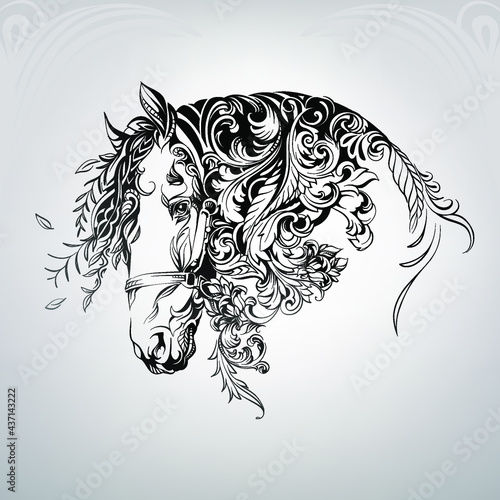 Horse head in floral ornament