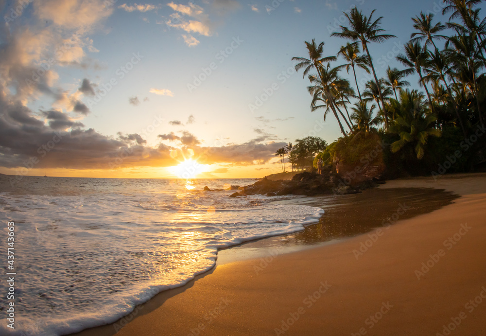 Sunset on a beach in Maui