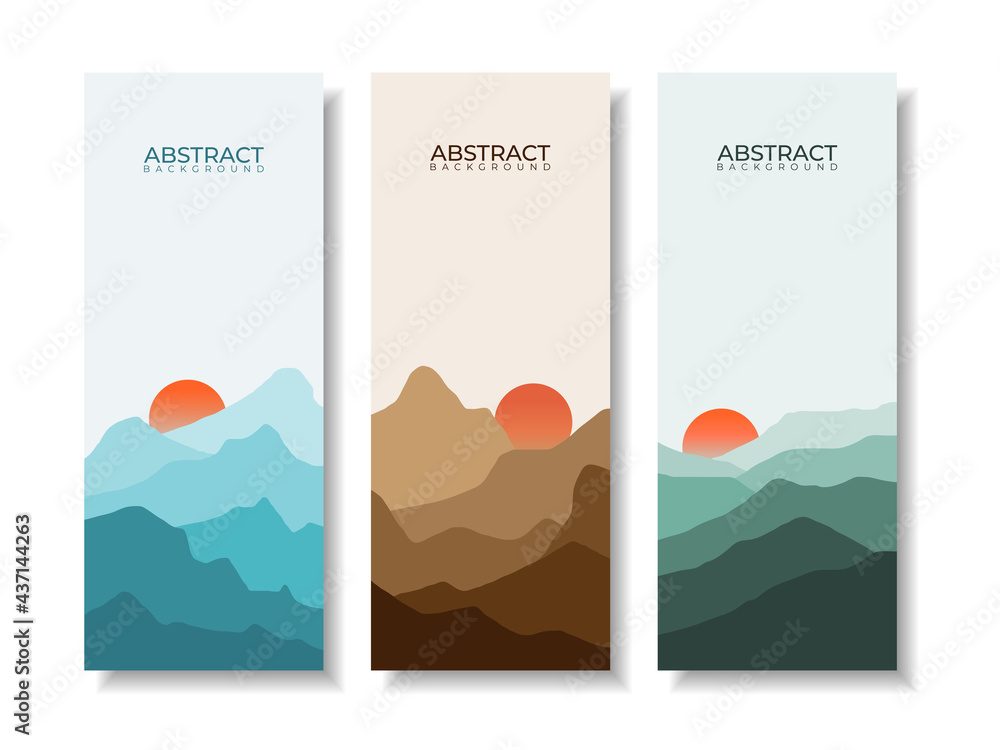 Set of three vertical banner with beautiful mountain chain landscape