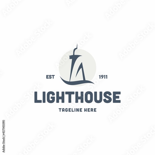 Lighthouse logo vector, Beacon logo icon, Modern linear simple logotype, Lighthouses and ocean waves