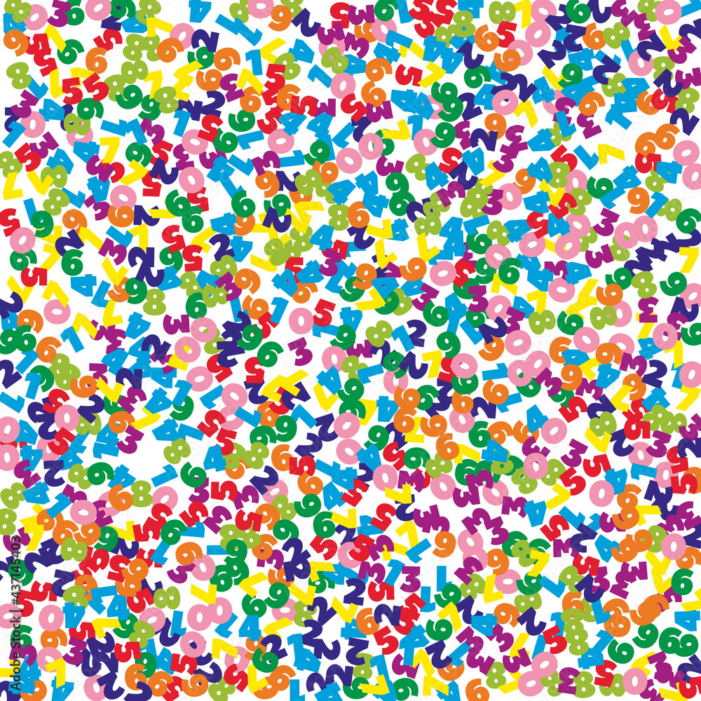 Falling colorful numbers. Math study concept with flying digits. Worthy back to school mathematics banner on white background. Falling numbers vector illustration. Falling colorful numbers. Math study concept with flying digits. Worthy back to school mathematics banner on white background. Falling numbers vector illustration.