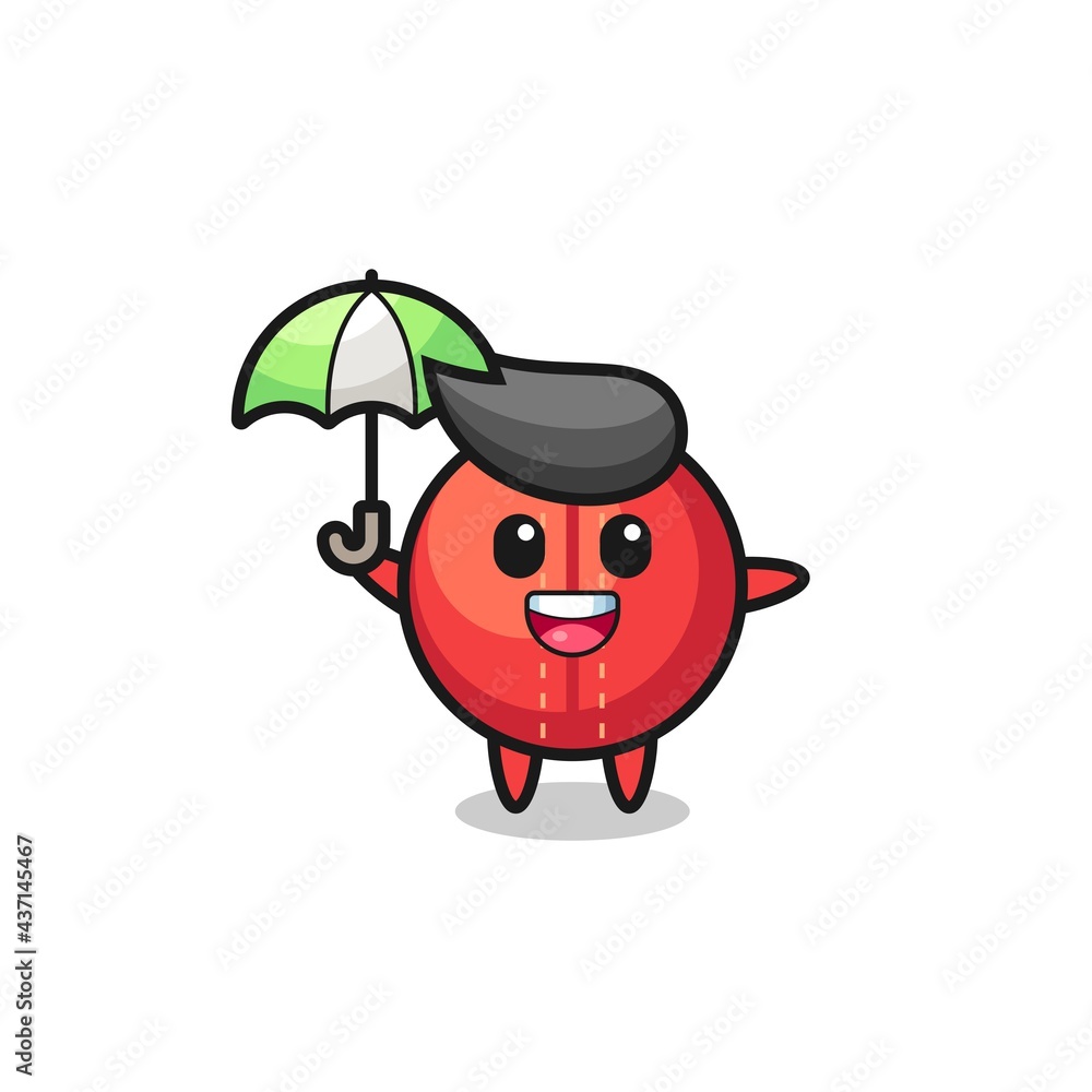 Fototapeta premium cute cricket ball illustration holding an umbrella