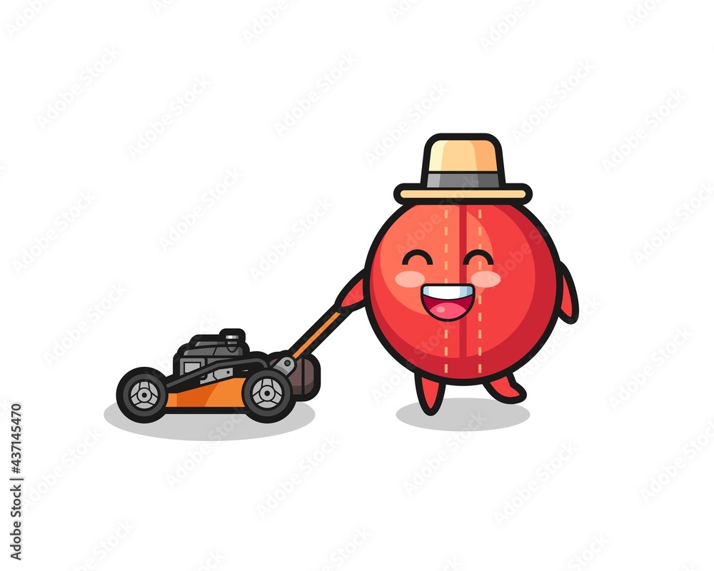 illustration of the cricket ball character using lawn mower illustration of the cricket ball character using lawn mower