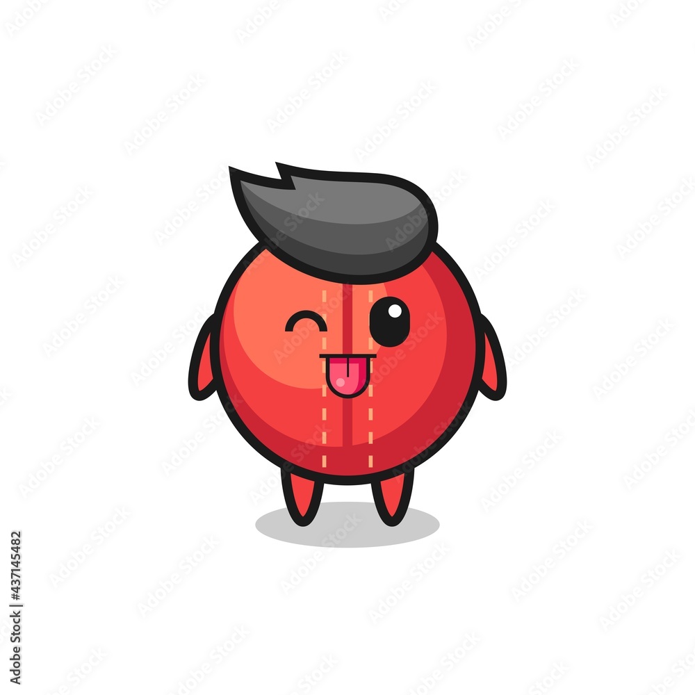 cute cricket ball character in sweet expression while sticking out her tongue