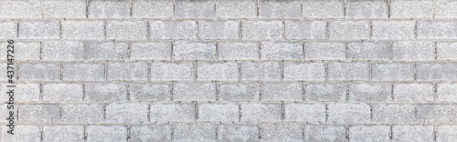 Panorama of New exterior white cement block wall pattern and background seamless