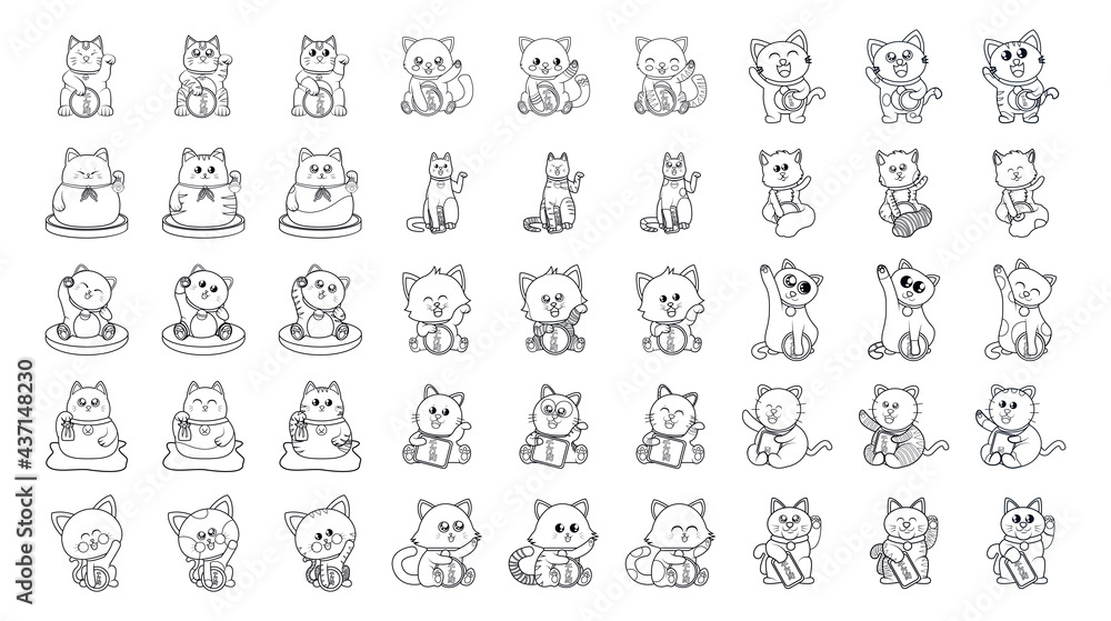 Obraz premium Set of different kawaii cat. Neko character