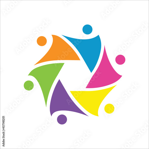 Simple Logo Design People Shape Abstract Polygon. Colorful People Group Symbol Vector Logo Illustration.