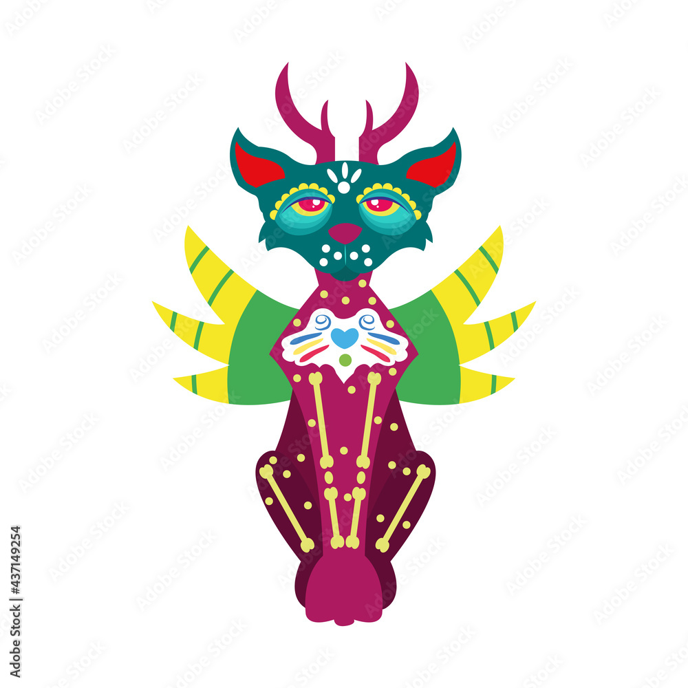 Isolated mexican cat alebrije character Isolated mexican cat alebrije character