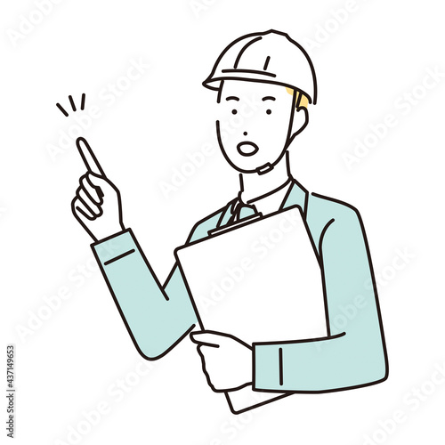 シンプル　イラスト　現場を案内する男性