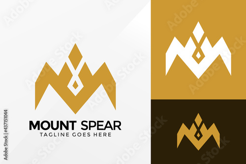 Letter M Mountain with Spear Logo Design, Brand Identity Logos Designs Vector Illustration Template