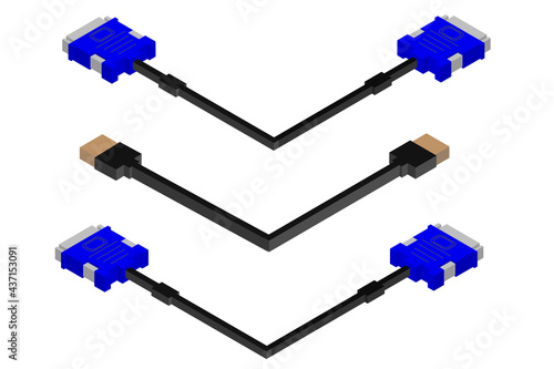 アイソメトリックなパソコンに使う色々なケーブル