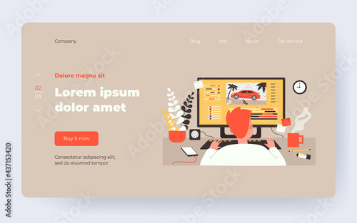 Animator sitting at workplace and creating motion design isolated flat vector illustration. Cartoon artist working on computer. Graphic creator profession and animation concept