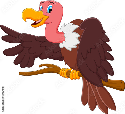 cartoon vulture on tree waving