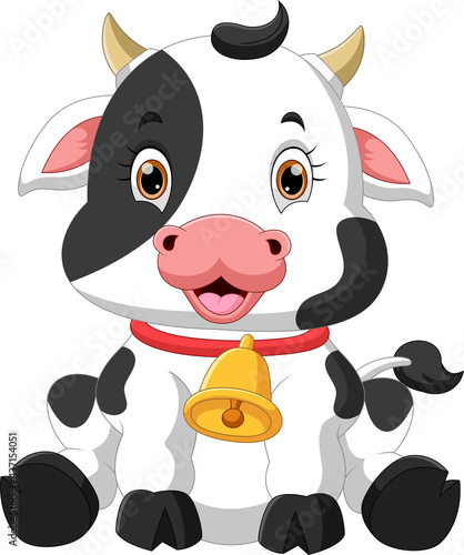 cartoon cute baby cow posing sitting