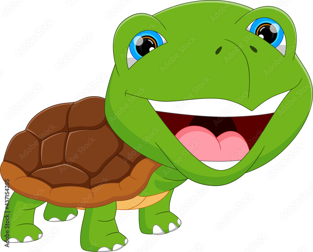Fototapeta premium cartoon cute green turtle smiling