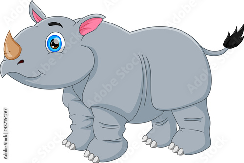 happy rhino cartoon isolated on white background