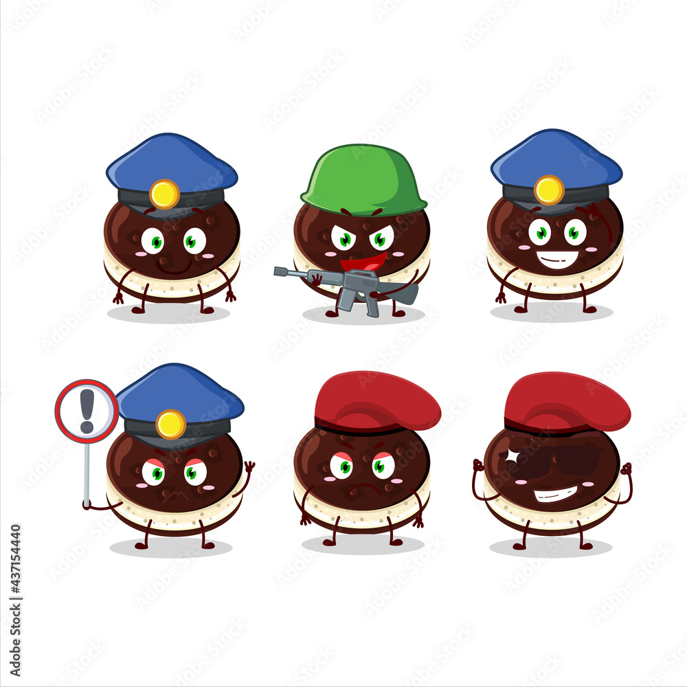 A dedicated Police officer of chocolate dorayaki mascot design style