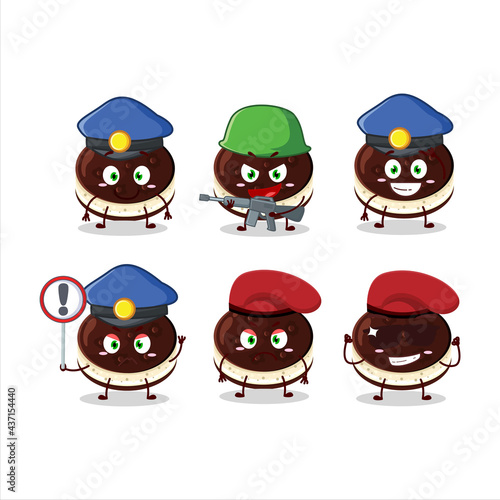 A dedicated Police officer of chocolate dorayaki mascot design style