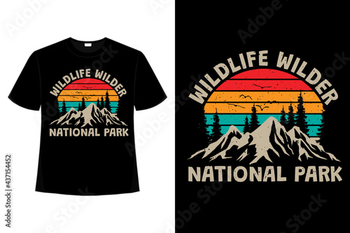 T-shirt wildlife wilder nation park mountain retro vintage style
