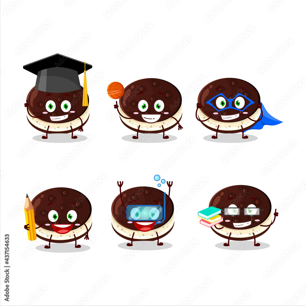 School student of chocolate dorayaki cartoon character with various expressions School student of chocolate dorayaki cartoon character with various expressions