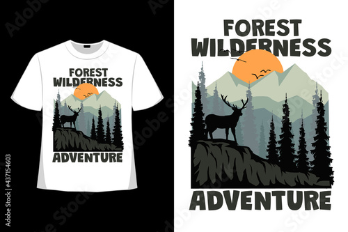 T-shirt forest wilderness adventure deer mountain retro style vintage