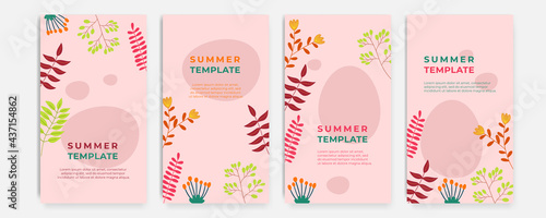 Summer floral background. Floral background with post stories social media template. Wedding invitation, thank you card, save the date cards. Wedding invitation.