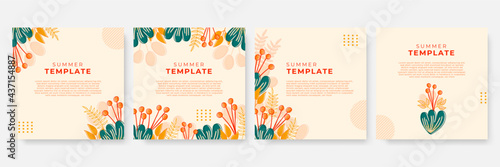 Summer floral background. Floral background with post stories social media template. Wedding invitation, thank you card, save the date cards. Wedding invitation.