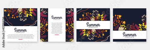 Vector set of social media stories design templates, backgrounds with copy space for text - summer landscape. Collection of abstract background designs, summer sale, social media promotional content. 