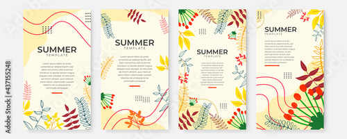 Vector set of social media stories design templates, backgrounds with copy space for text - summer landscape. Collection of abstract background designs, summer sale, social media promotional content. 