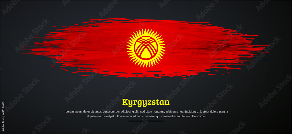 Fototapeta premium Happy independence day of Kyrgyzstan with watercolor grunge brush flag background