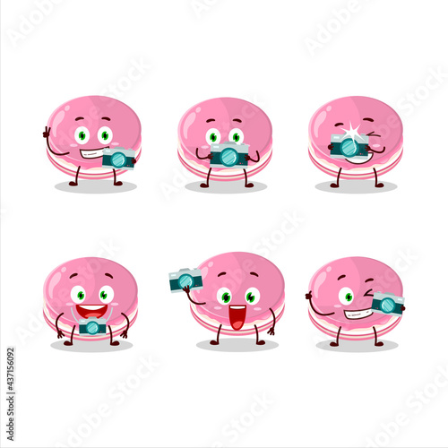 Photographer profession emoticon with strawberry dorayaki cartoon character