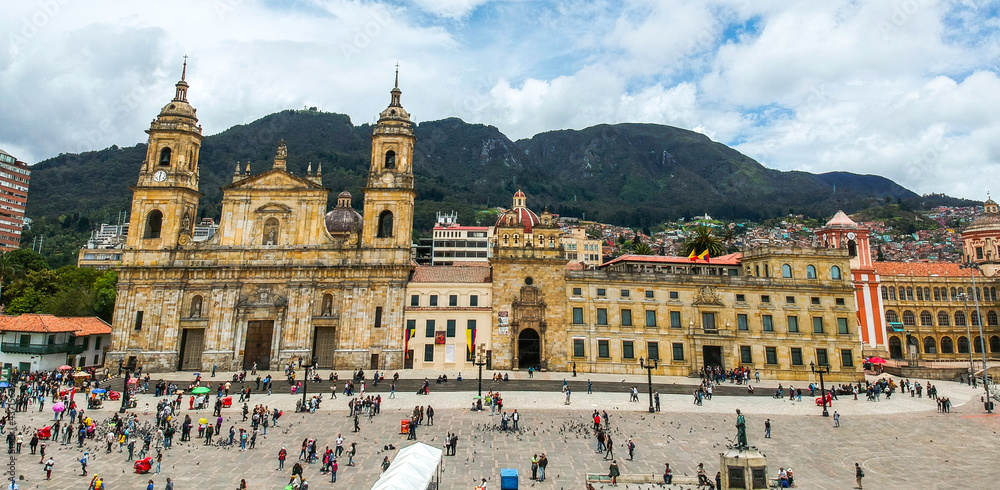 Beautiful Bolivar's Square in Bogota Colombia, drone view