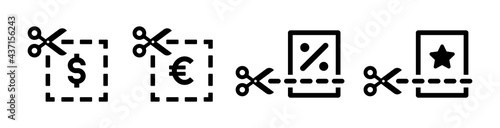 Cutting promotions and discount voucher icon set isolated on white.