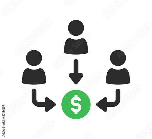 Crowdfunding or investor sharing money to invest in business icon vector illustration