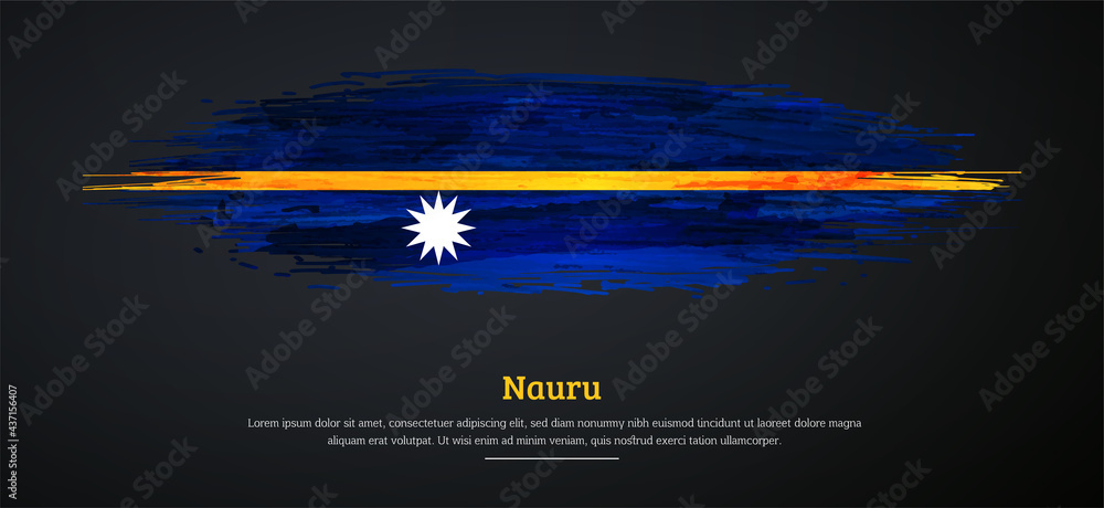 Fototapeta premium Happy independence day of Nauru with watercolor grunge brush flag background