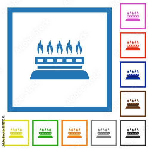 Kitchen gas stove flat framed icons