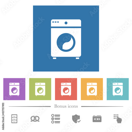 Washing machine flat white icons in square backgrounds