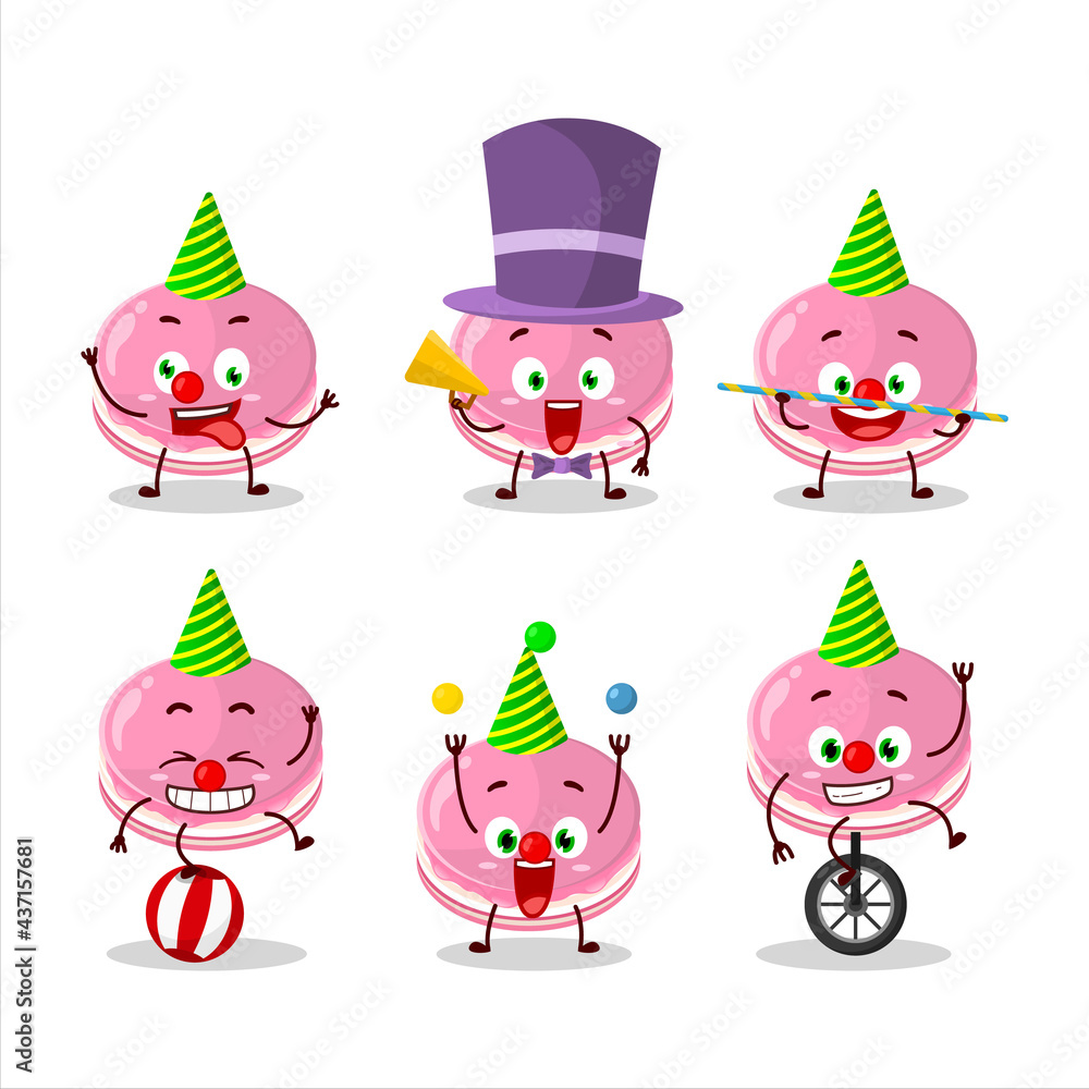 Fototapeta premium Cartoon character of strawberry dorayaki with various circus shows
