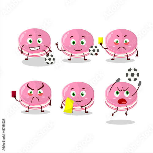 Strawberry dorayaki cartoon character working as a Football referee