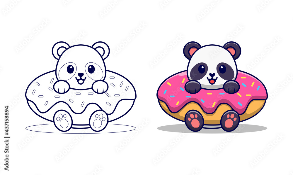 Cute panda with donuts cartoon coloring page for kids Stock Vector ...