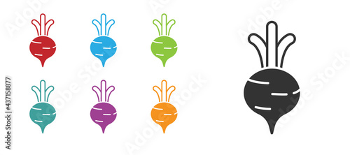 Black Fresh beet with leaf icon isolated on white background. Natural Root. Vegetable Ingredient for food. Set icons colorful. Vector