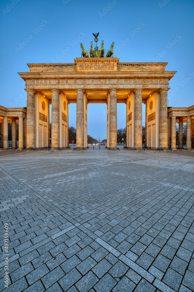 The Brandenburg Gate in Berlin at dawn with no people