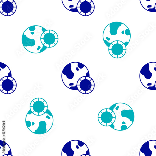 Blue Casino chips icon isolated seamless pattern on white background. Casino gambling. Vector