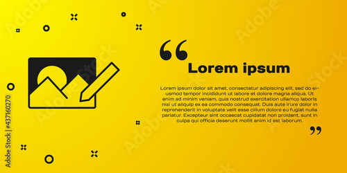 Black Photo retouching icon isolated on yellow background. Photographer, photography, retouch icon. Vector