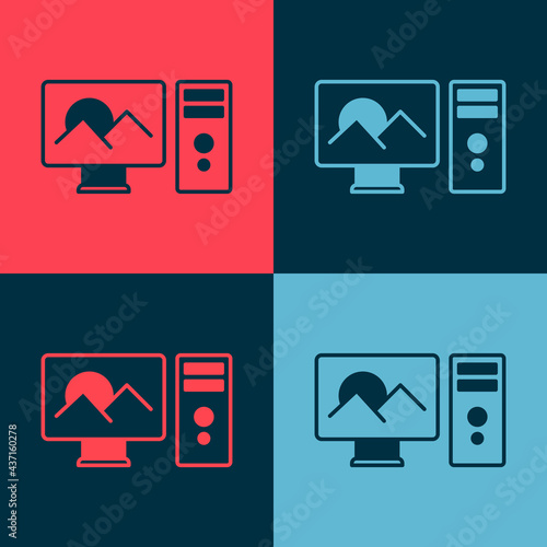 Pop art Photo retouching icon isolated on color background. Photographer, photography, retouch icon. Vector