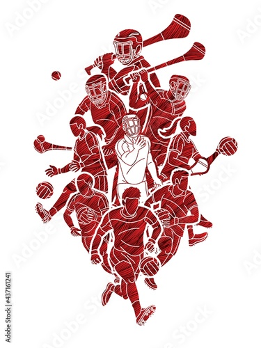 Gaelic Football and Hurling Sport Players Action Cartoon Graphic Vector
