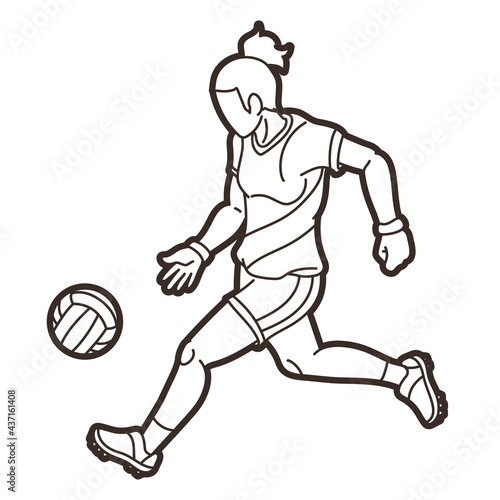 Gaelic Football Sport Female Player Action Cartoon Graphic Vector