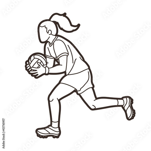 Gaelic Football Sport Female Player Action Cartoon Graphic Vector